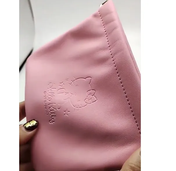 Leather-Embossed Logo Pink for Easy Carrying of Makeup Pouch