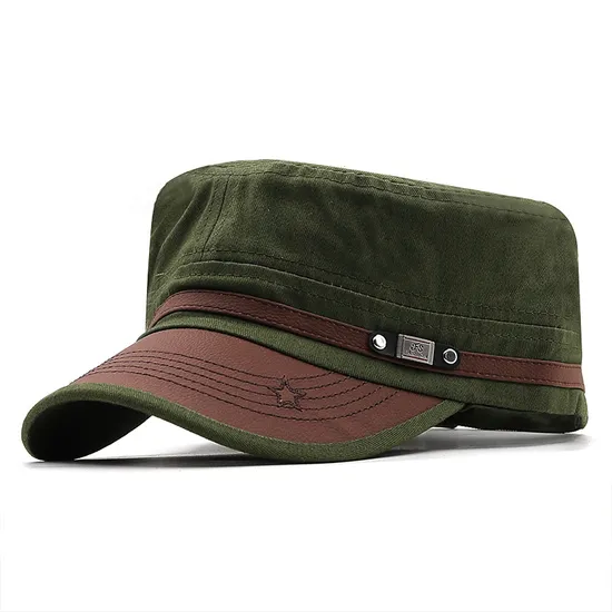 Cross Border Flat Top Male Leather Curved Brim Casual Mountaineering Camouflage Baseball Cap