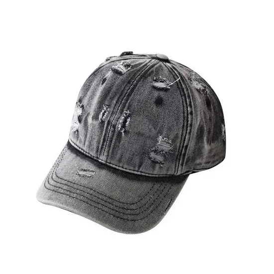 Vintage Distressed Washed Denim Adjustable Ripped Baseball Cap