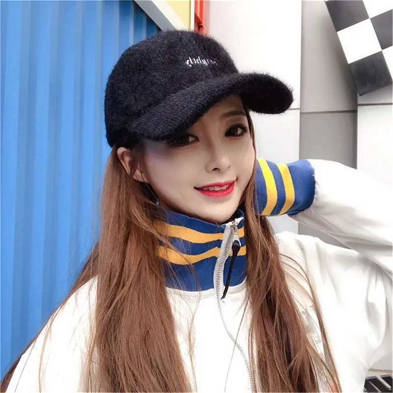 Thickened Warm Rabbit Fur Blend Lettering Fashion Trend Warm Baseball Cap