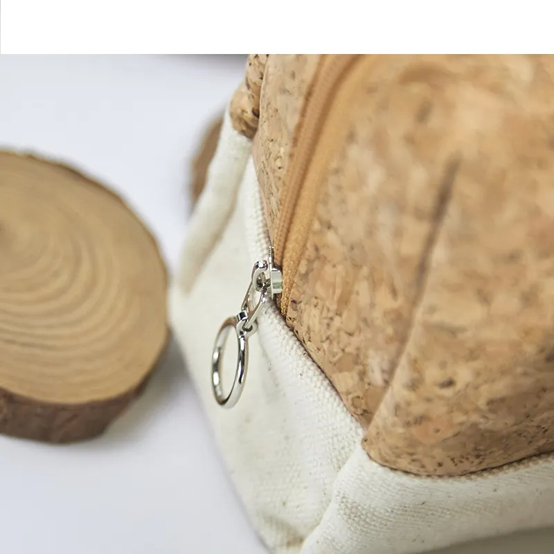 Cotton Canvas Organizing Bag Original Color Wood Grain Travel Washing and Storage Bag Set Environmentally Friendly Cork Makeup Bag