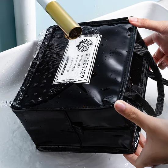 Travel Cosmetics Storage Bag PU Waterproof Wash Bag Cute Women′s Makeup Bag Large Capacity Lunch Box Bag Handbag