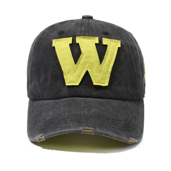 Classic Italic W Letter Washed Distressed Embroidered Baseball Cap
