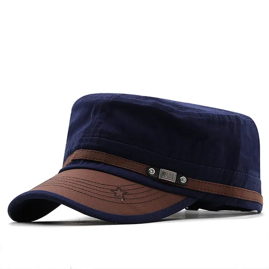 Cross Border Flat Top Male Leather Curved Brim Casual Mountaineering Camouflage Baseball Cap