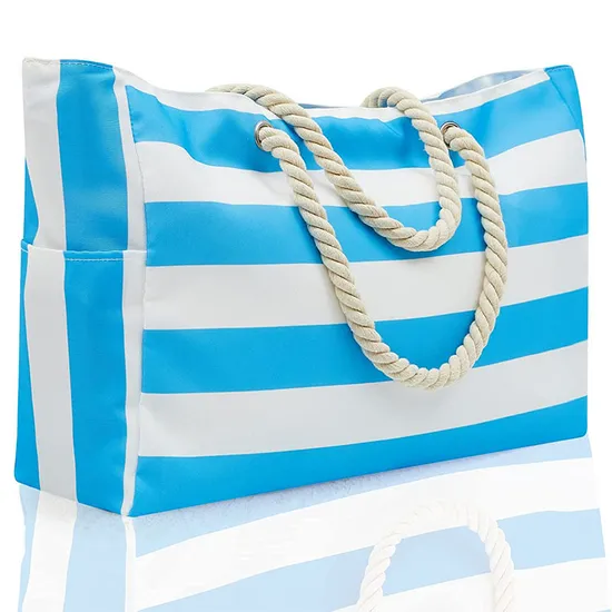 Customizable Outdoor Striped Large Storage Fashionable Cotton Handheld Beach Bag Large Capacity Travel Shopping Bag
