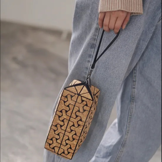 Cork Handbag, Makeup Bag, Imitation Woven Pattern, Geometric Pattern Mobile Phone Bag