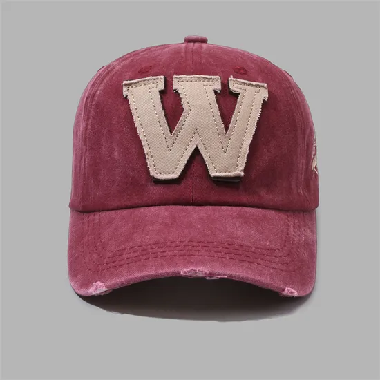 Classic Italic W Letter Washed Distressed Embroidered Baseball Cap