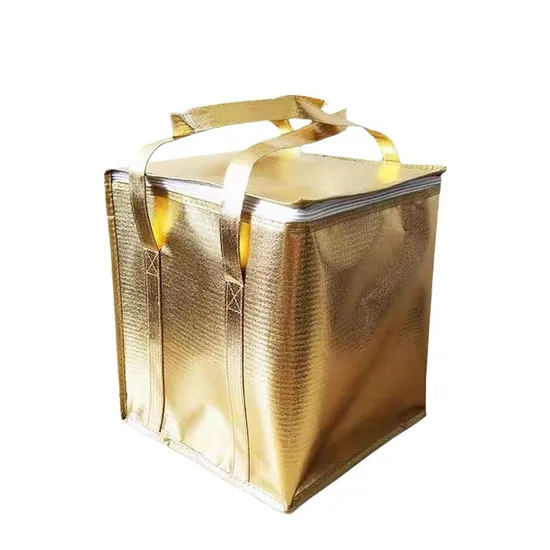 Golden Laser Film Portable Non-Woven Fabric with Cotton Delivery Plus Logo Thermal Insulation Bag