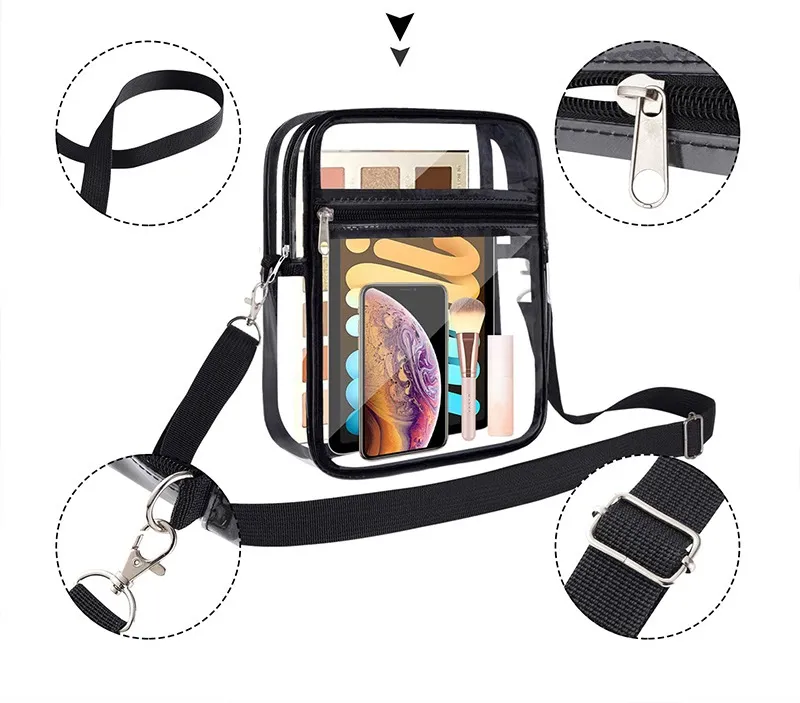 Cross Body Adjustable Zipper Transparent Storage Bag