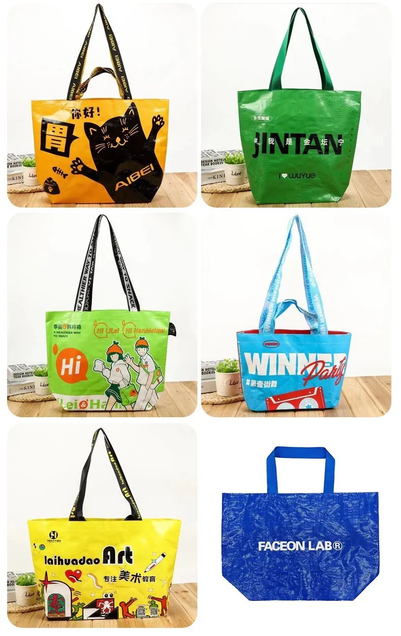 Handheld Woven Shopping Bag Covered with Plastic PP Color Printed Woven Bag