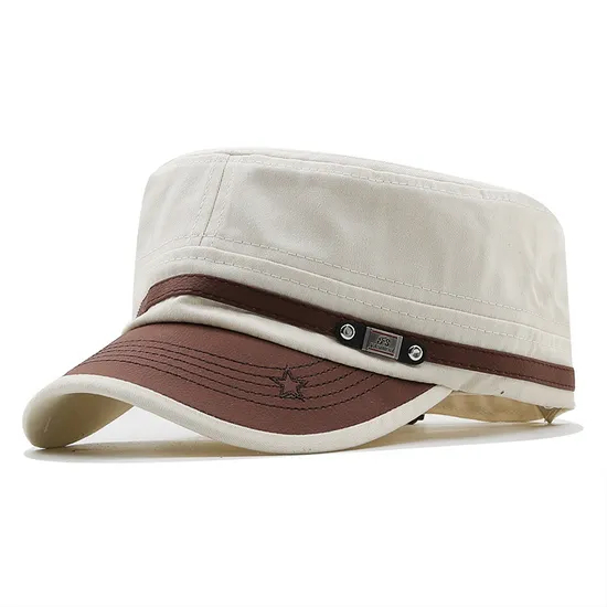Cross Border Flat Top Male Leather Curved Brim Casual Mountaineering Camouflage Baseball Cap