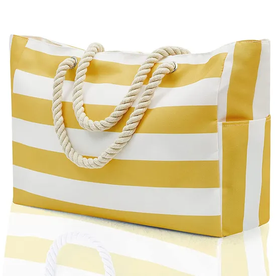 Customizable Outdoor Striped Large Storage Fashionable Cotton Handheld Beach Bag Large Capacity Travel Shopping Bag