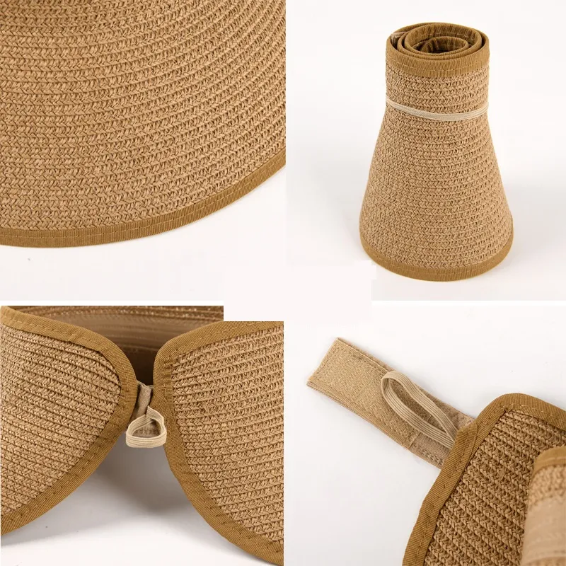 Foldable Large Brimmed Grass Woven Hollow Top Baseball Cap