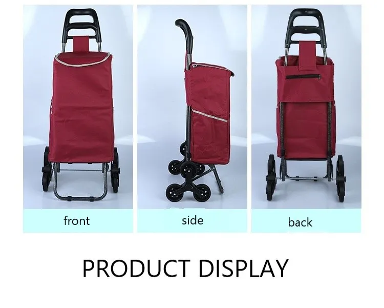 Portable Supermarket Folding Grocery Cart Advertising Two-Wheeled Shopping Cart Trolley Hand Pull Shopping Bag