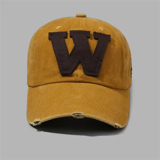 Classic Italic W Letter Washed Distressed Embroidered Baseball Cap