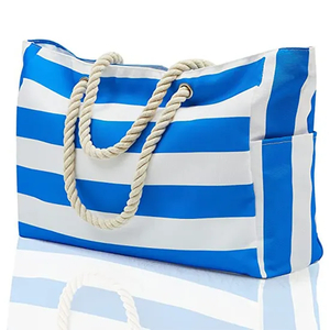Customizable Outdoor Striped Large Storage Fashionable Cotton Handheld Beach Bag Large Capacity Travel Shopping Bag