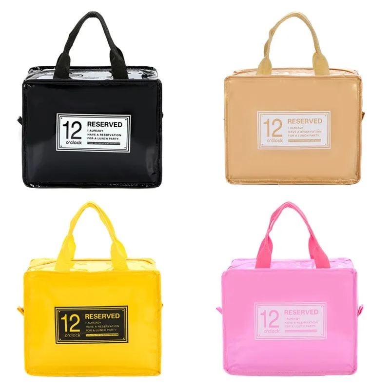 Mirrored Leather Hand-Held Lunchbox Bag for Going out for Picnic Waterproofing and Cold Insulation