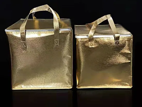 Golden Laser Film Portable Non-Woven Fabric with Cotton Delivery Plus Logo Thermal Insulation Bag