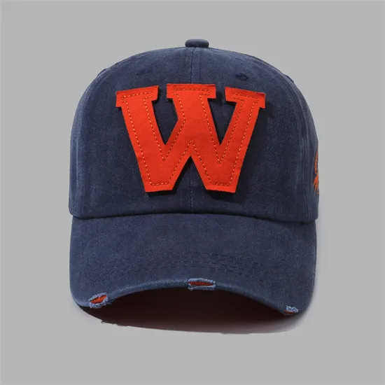 Classic Italic W Letter Washed Distressed Embroidered Baseball Cap