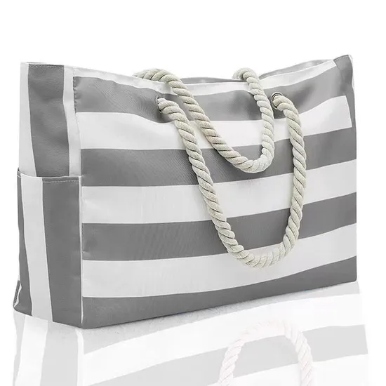 Customizable Outdoor Striped Large Storage Fashionable Cotton Handheld Beach Bag Large Capacity Travel Shopping Bag