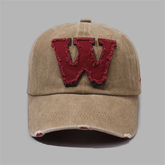 Classic Italic W Letter Washed Distressed Embroidered Baseball Cap