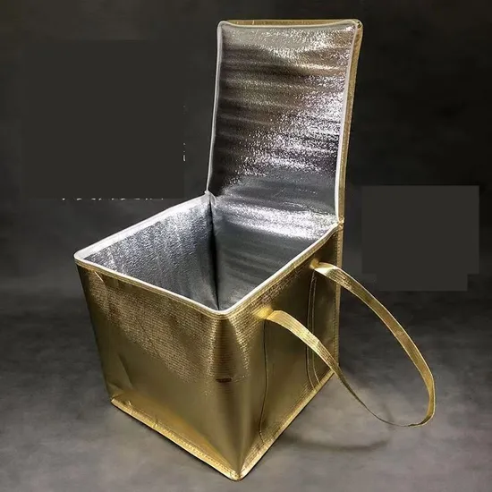 Golden Laser Film Portable Non-Woven Fabric with Cotton Delivery Plus Logo Thermal Insulation Bag