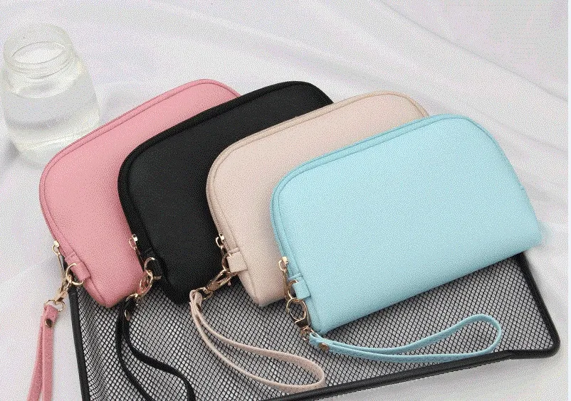 Leather Hand-Carried Portable Fashion Solid Color Makeup Bag