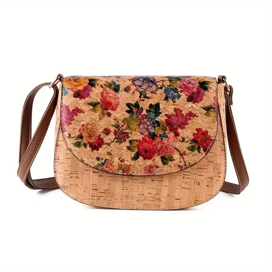 Cork Print Art Flip Saddle Bag Casual Back Zipper Crossbody Bag