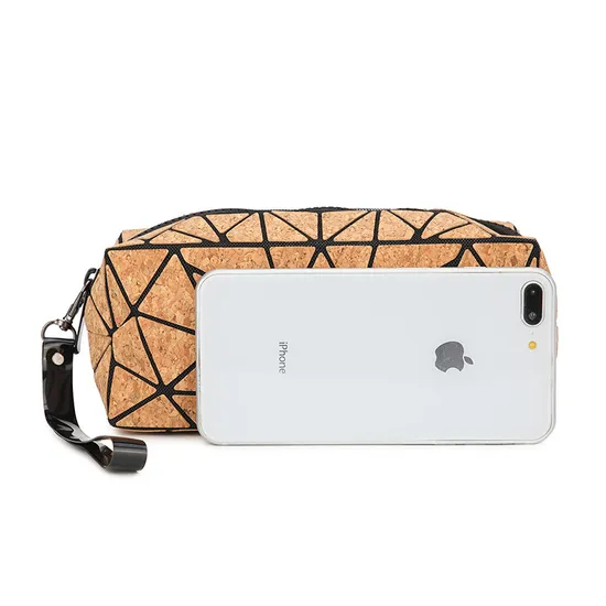 PU Soft Wood Grain Small Bag Tree Bark Makeup Bag with Geometric Diamond Grid Carrying Bag