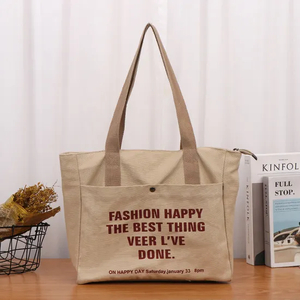 Zipper Canvas Bag Creative Print Advertising Cotton Bag Fashion Handheld Shopping Bag