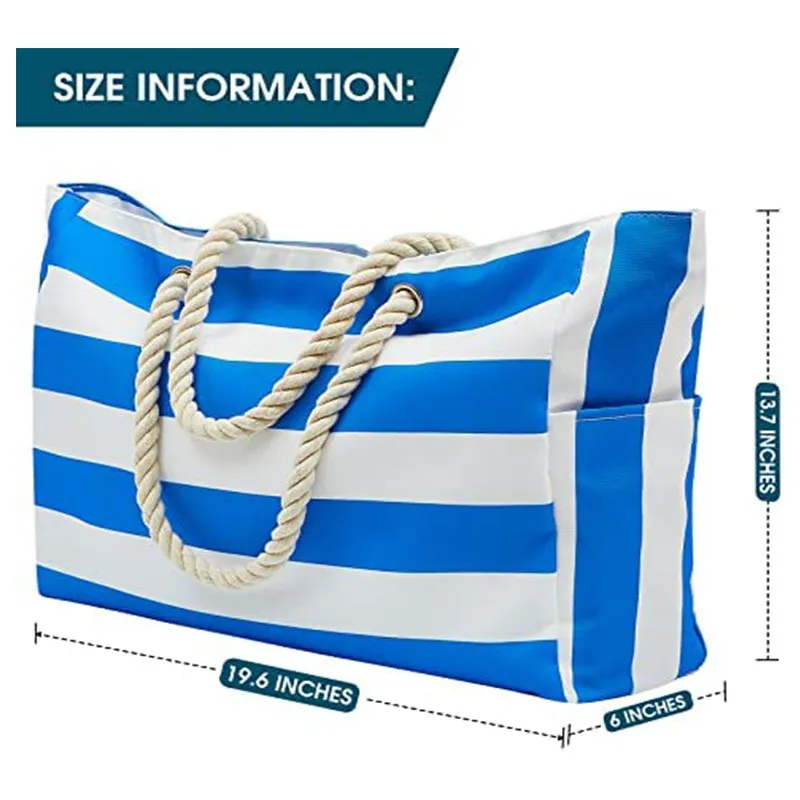 Customizable Outdoor Striped Large Storage Fashionable Cotton Handheld Beach Bag Large Capacity Travel Shopping Bag