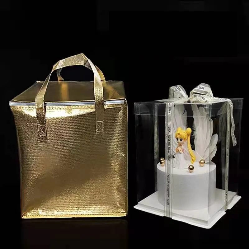 Golden Laser Film Portable Non-Woven Fabric with Cotton Delivery Plus Logo Thermal Insulation Bag
