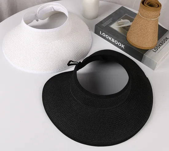 Foldable Large Brimmed Grass Woven Hollow Top Baseball Cap