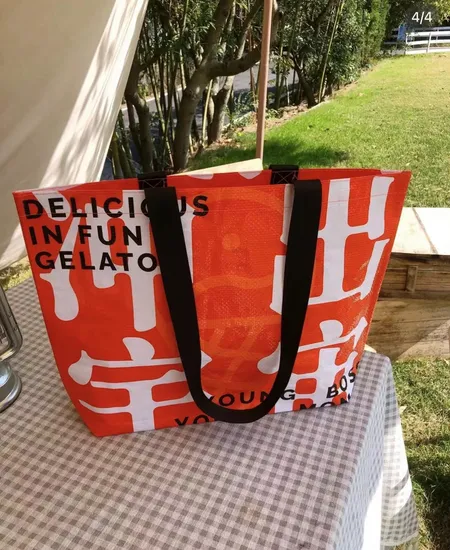 Handheld Woven Shopping Bag Covered with Plastic PP Color Printed Woven Bag