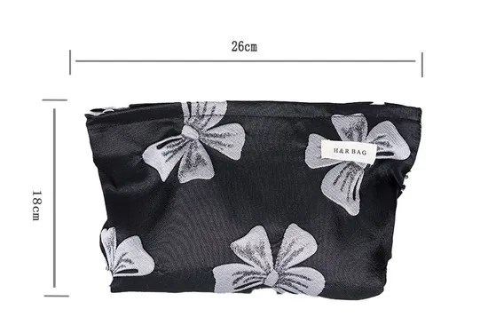 Dark Wind Bow Travel Portable Wash and Organize Large Capacity Makeup Bag