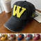 Classic Italic W Letter Washed Distressed Embroidered Baseball Cap