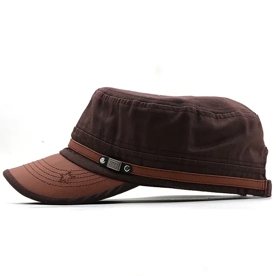 Cross Border Flat Top Male Leather Curved Brim Casual Mountaineering Camouflage Baseball Cap