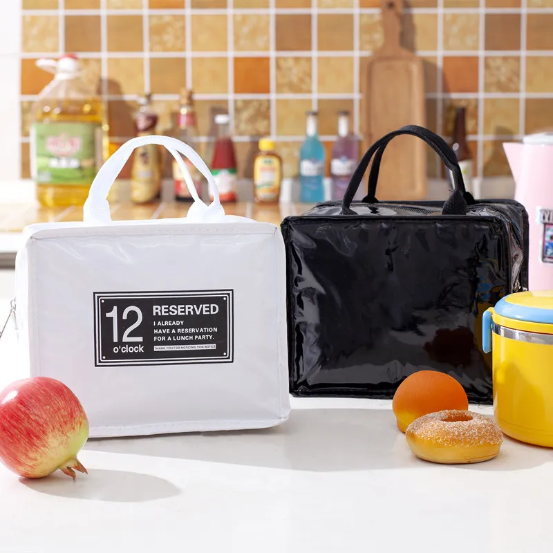 Mirrored Leather Hand-Held Lunchbox Bag for Going out for Picnic Waterproofing and Cold Insulation