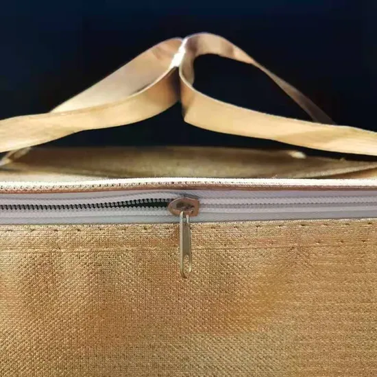 Golden Laser Film Portable Non-Woven Fabric with Cotton Delivery Plus Logo Thermal Insulation Bag