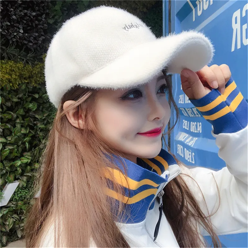 Thickened Warm Rabbit Fur Blend Lettering Fashion Trend Warm Baseball Cap